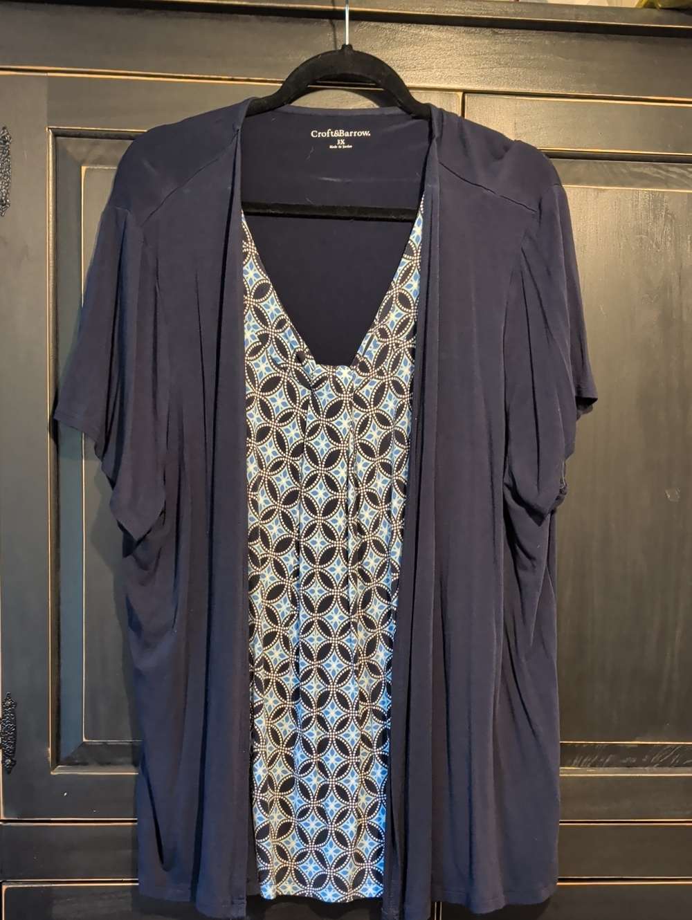 Croft & Barrow Navy Layered V-Neck Printed Top